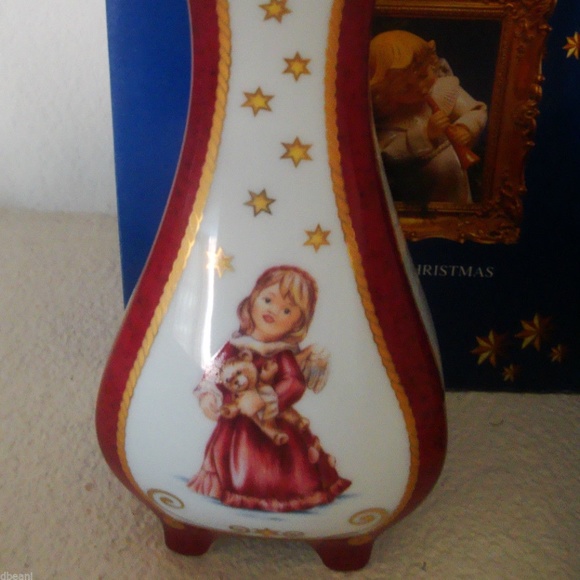 2005 Christmas Goebel Porcelain Candleholder Angel w Bear NIB - Picture 3 of 15